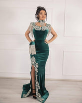 Velvet Dark Green Long Split Mermaid Prom Evening Dresses